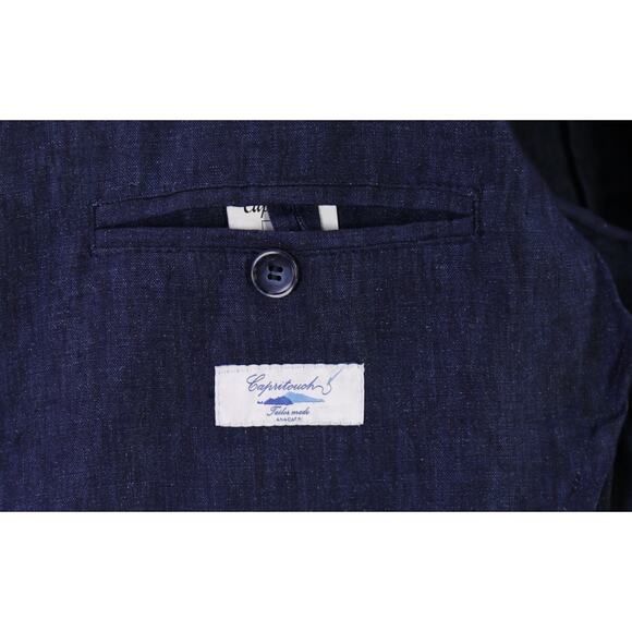 Capritouch Tailor Made Navy Blue Iridescent Linen Unstructured Blazer Jacket 42R - Picture 8 of 10